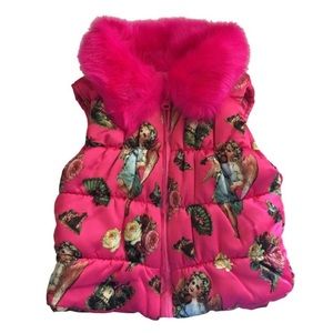 NWT Betsey Johnson Baby Girl Cupid Vest with Faux Fur Collar. Size 2T